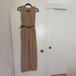 Xtaren Taupe Sleeveless Wide-Leg Jumpsuit with Brown Belt